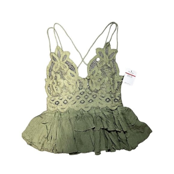 FREE PEOPLE ADELLA CAMI, OLIVE GREEN, COTTAGECORE, LACE, BOHO, EARTHY - Picture 5 of 6